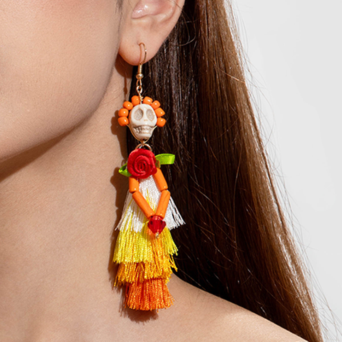 Wholesale Skull Colorful Mesh  Beaded Earrings