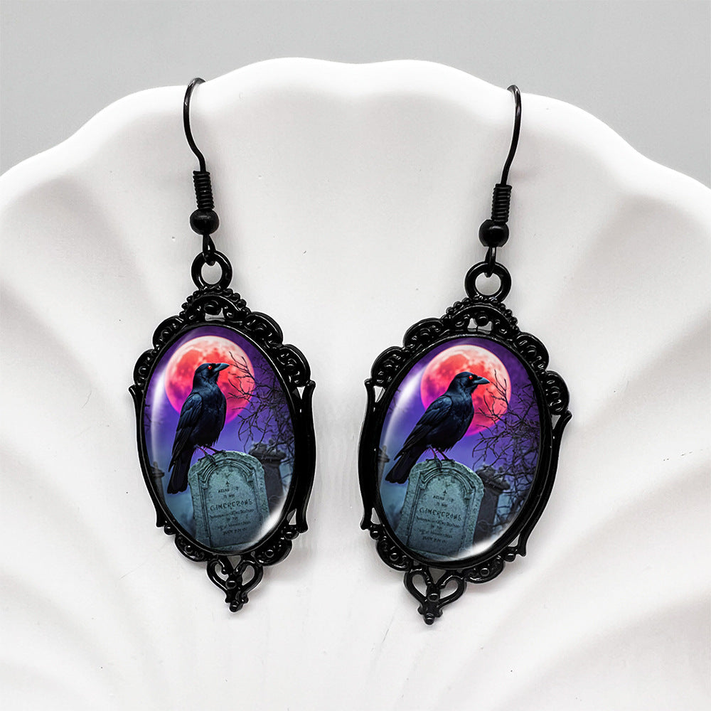 Wholesale Halloween Crow Stepping on Skull Earrings ACC-ES-XiangLian011