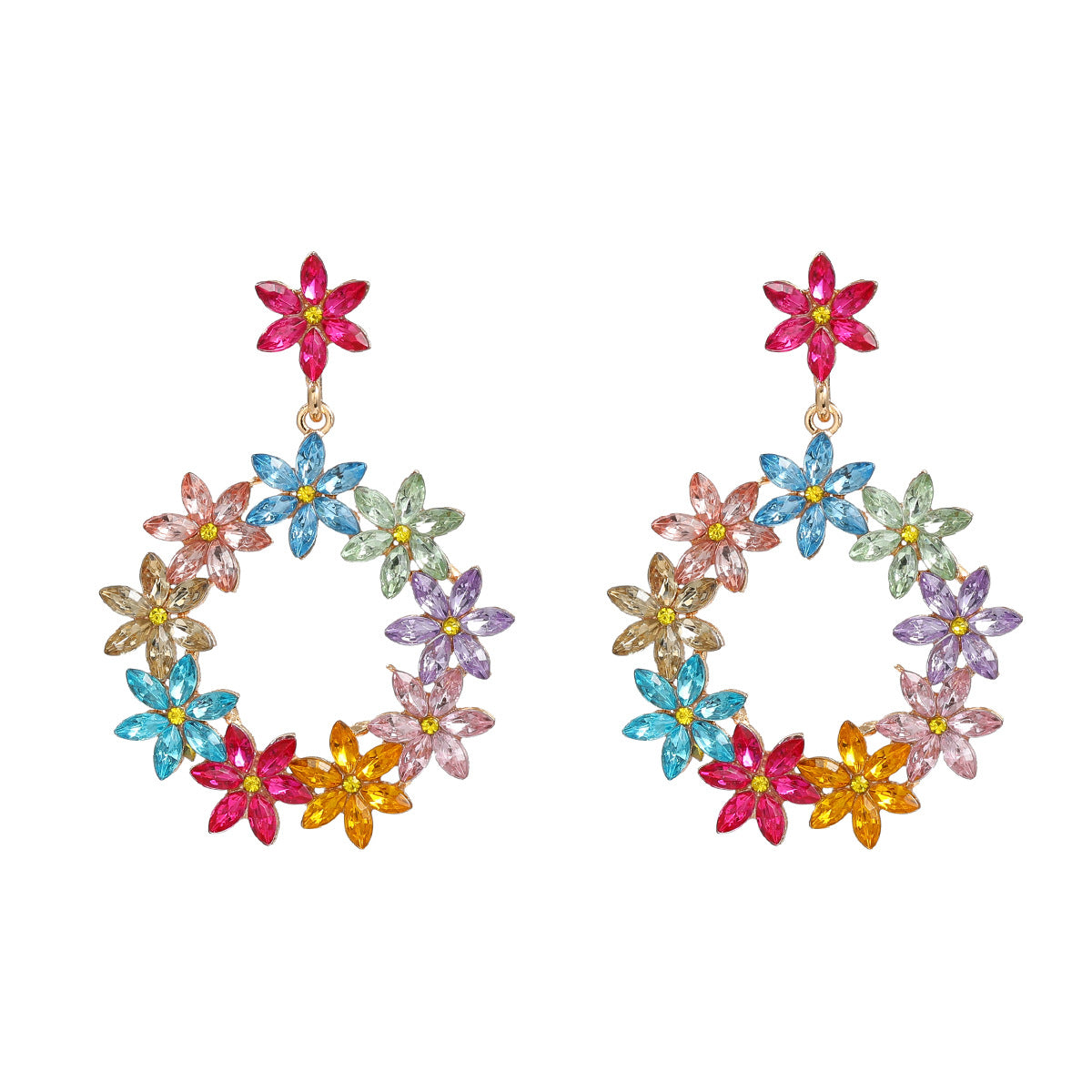 Wholesale Colored Diamond Earrings Full Diamond Flower Alloy Earrings ACC-ES-JL006