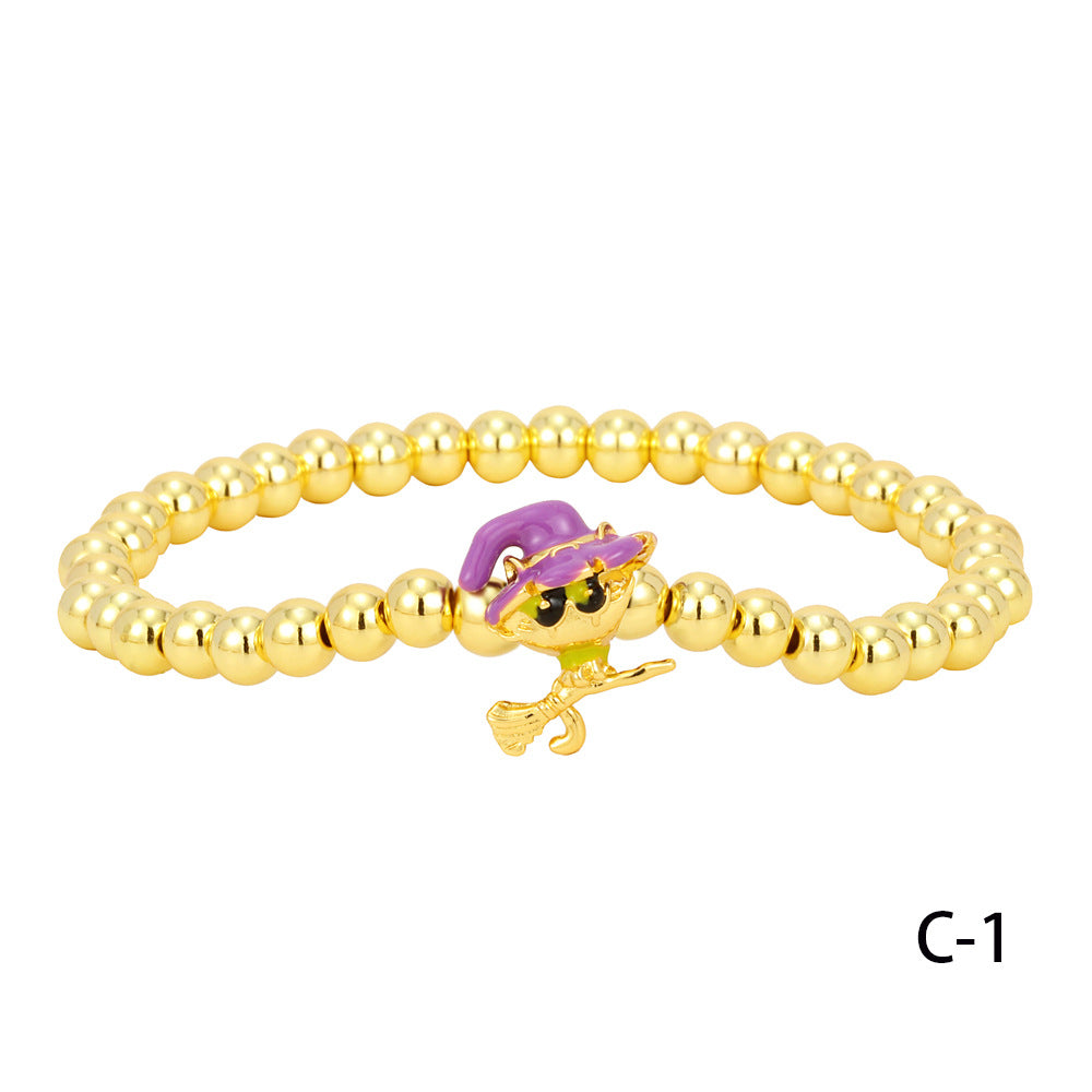 Wholesale  bracelet ins style personality skull electroplated copper beads solid gold beads bracelet