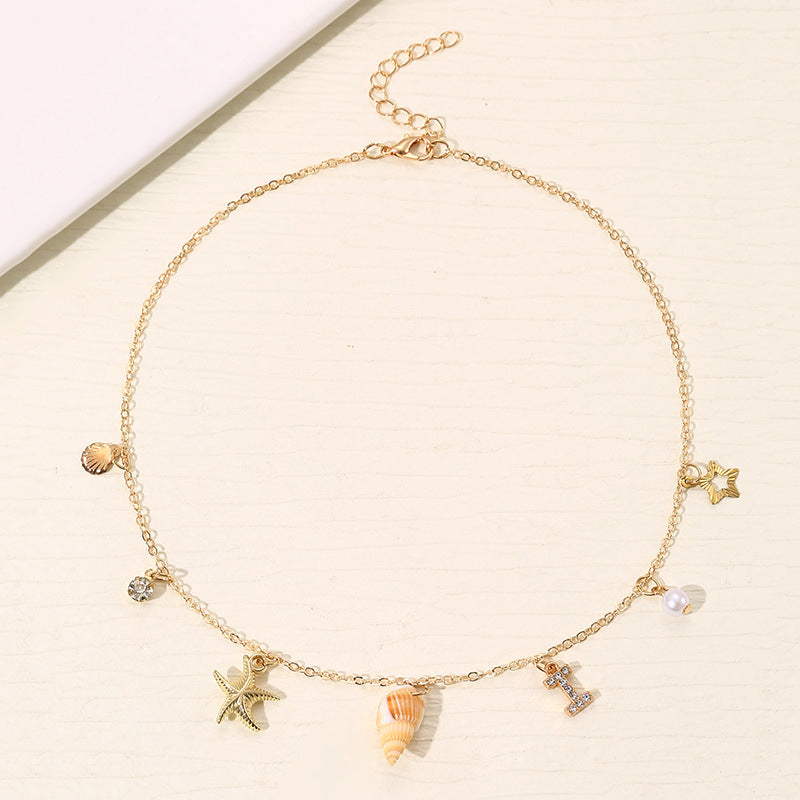 Wholesale 26 Letter Pearl Shell Necklace Beach Ocean Bohemian Style