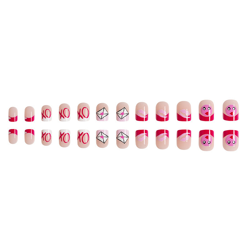 Wholesale 24 Pieces/box Valentine's Day Glossy Lips Red Pink Love Manicure Press-on Nails Kits Nail Stickers ACC-NS-GuaiXL049