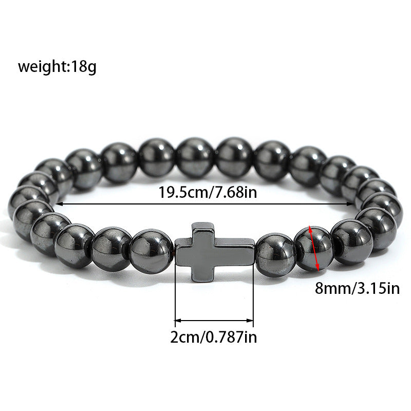 Wholesale Cross Bead Bracelet Black Stone Unisex Elastic Adjustable Fashion Accessory Gift
