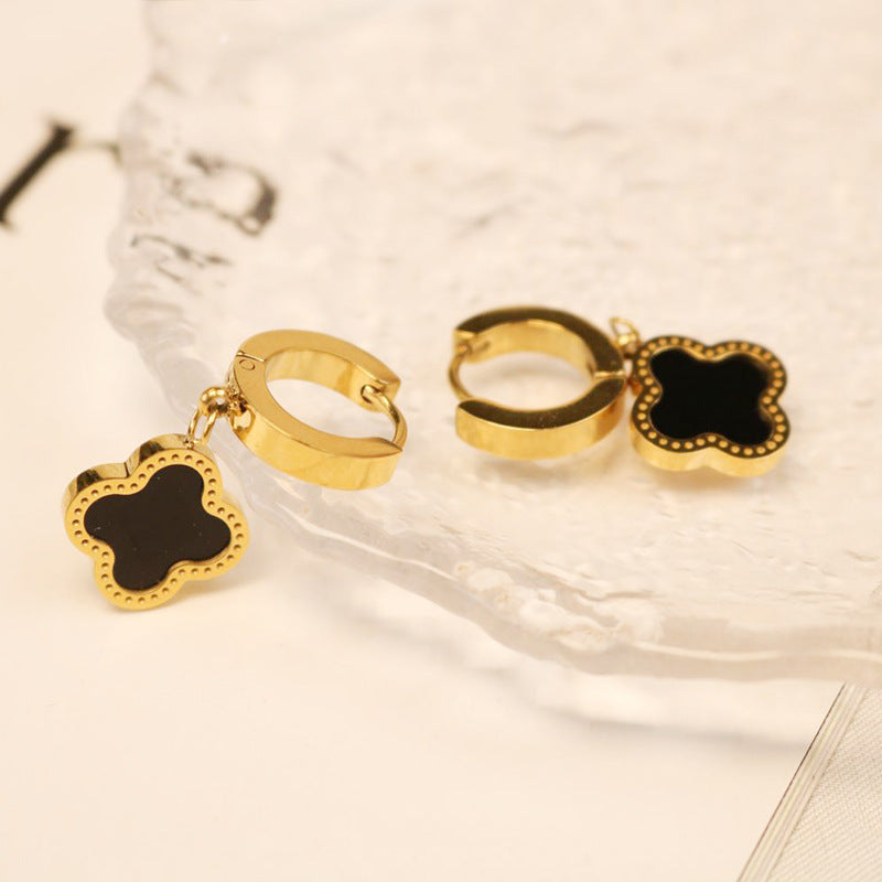 Wholesale  Four-leaf Clover Micro-inlaid Flowers Light Luxury Elegant Retro Earrings