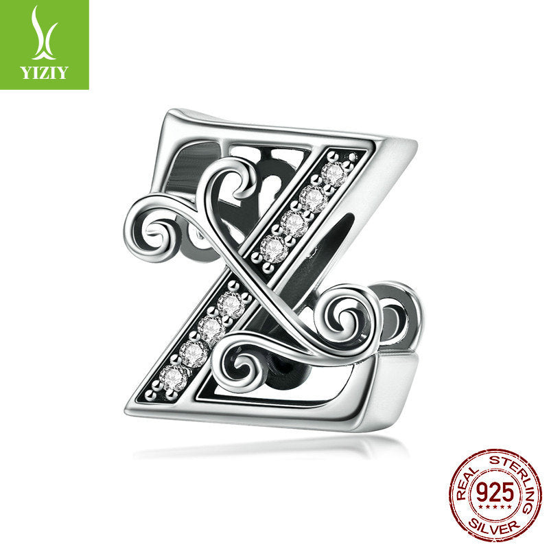 Wholesale 26 Letters DIY Beaded Bracelet Accessories Inlaid with Zircon Sterling Silver Beads Charms ACC-CHS-YinZhiyun001