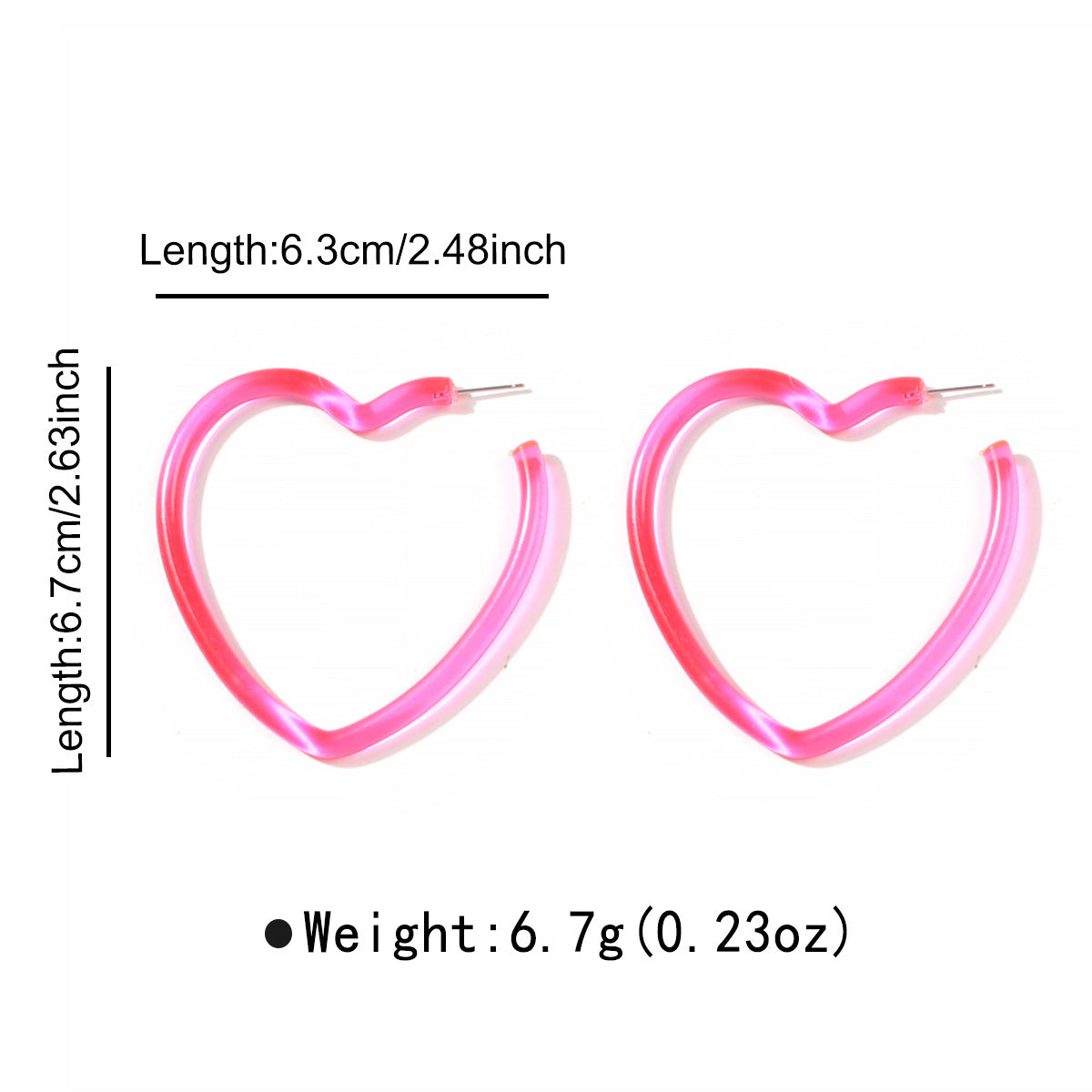 Wholesale Simple rose red heart five-pointed star fluorescent geometric resin earrings fashion personality niche exaggerated earrings for women