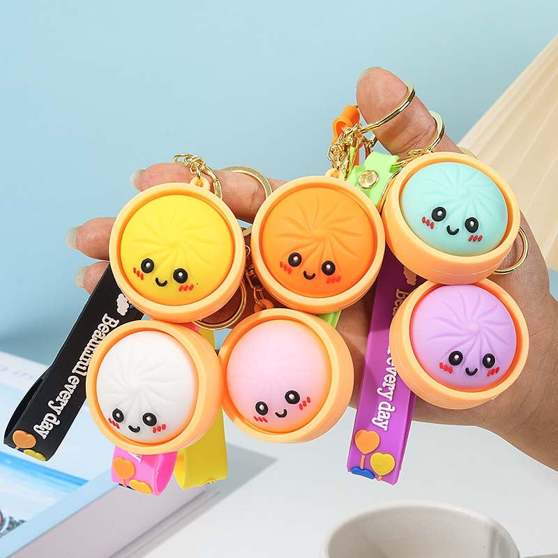 Wholesale Cute PVC Squeezable Small Bun Keychain - Stress Relief Toy,  Bag Charm &  Car Key Accessory