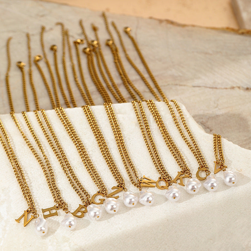 Wholesale Pearl 26 Letters Stainless Steel Necklaces ACC-NE-YunHe003