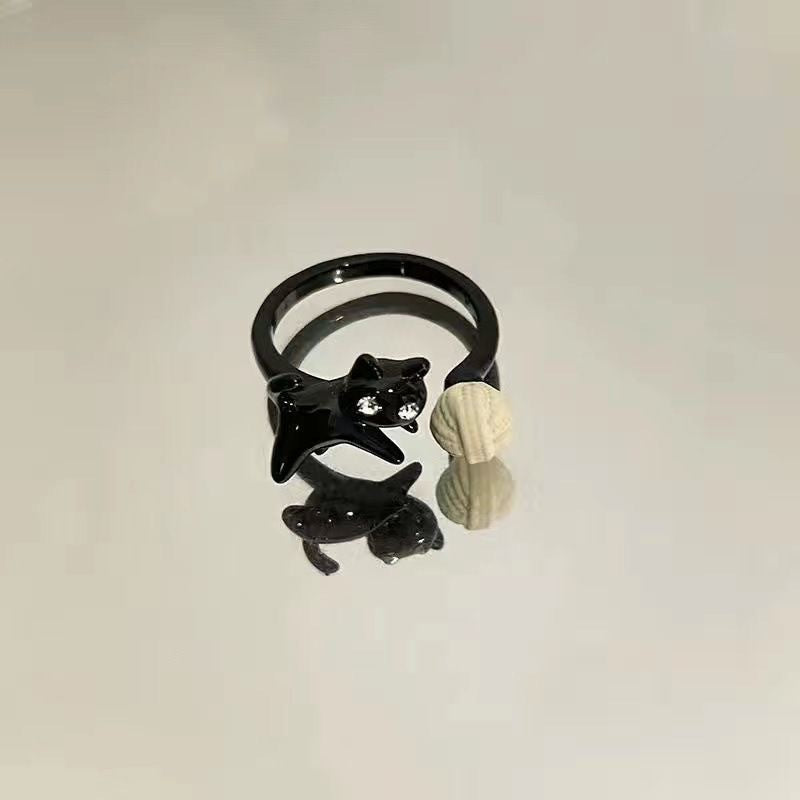 Wholesale Funny Black and White Cat Ring
