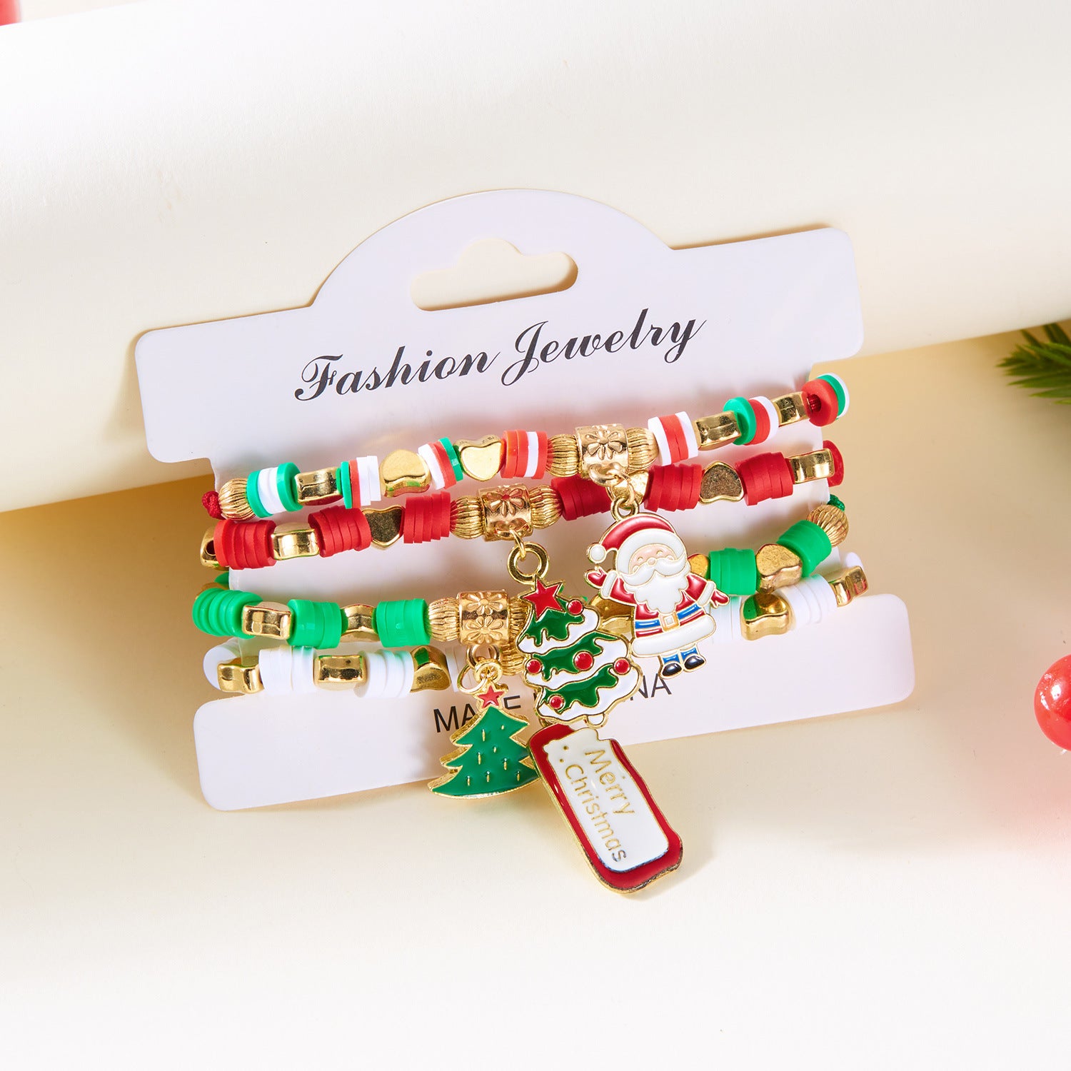 Wholesale Christmas  Antlers Snowman Beaded Bracelet Set