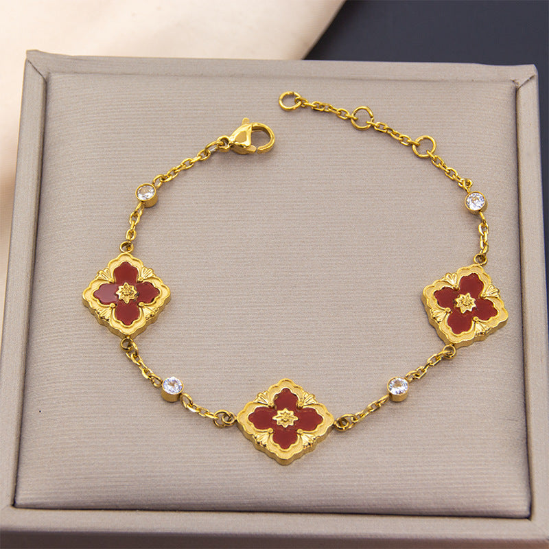 Wholesale Brushed Diamond Leaf Four Leaf Clover Bracelet ACCVIP-BT-Xiangou001