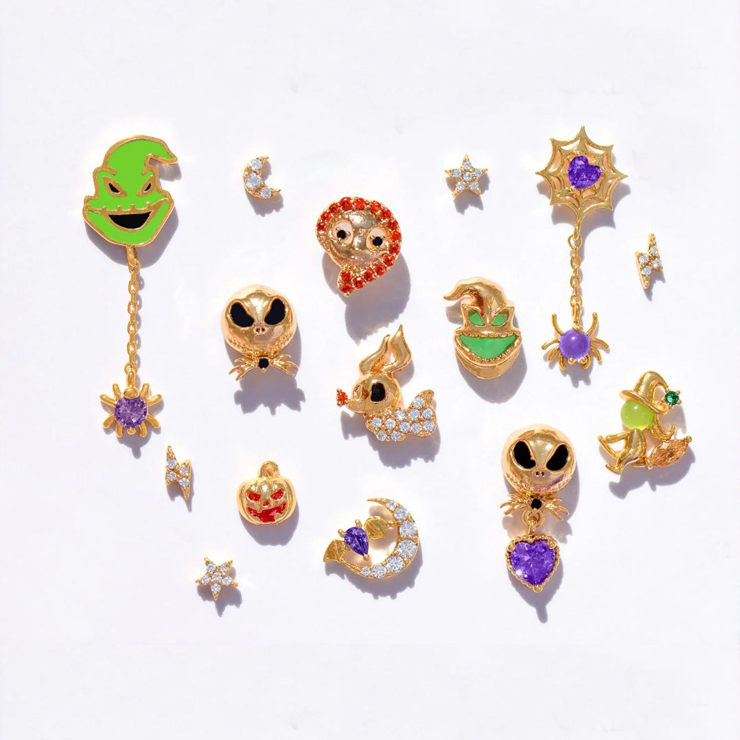 Wholesale Halloween Plated 18K Real Gold Cartoon Pumpkin Ghost Zircon Earrings suit