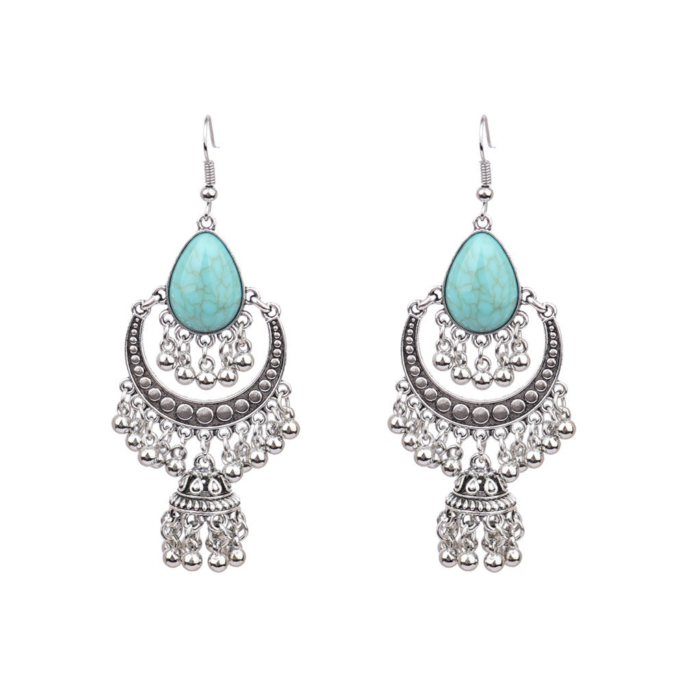 Wholesale Tribal Long Bell Tassel Earrings Alloy Jewelry Accessory for Resale