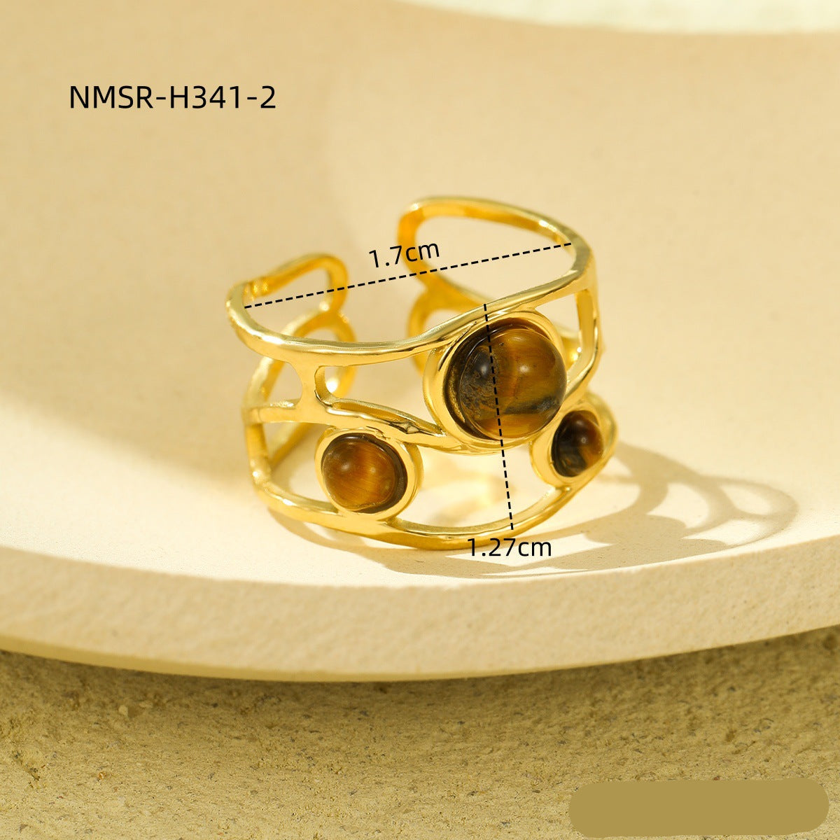 Wholesale natural stone ring plated 18k gold stainless steel  open ring