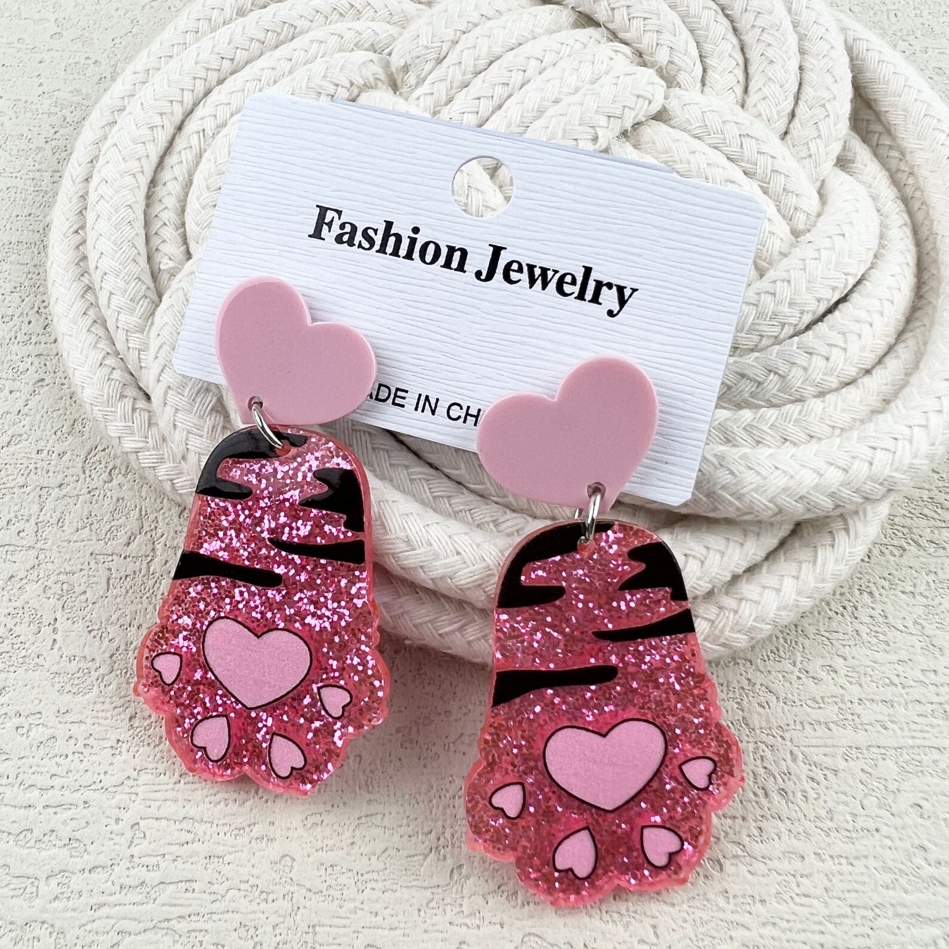 Wholesale Valentine's Day Glitter red tiger claw animal earrings