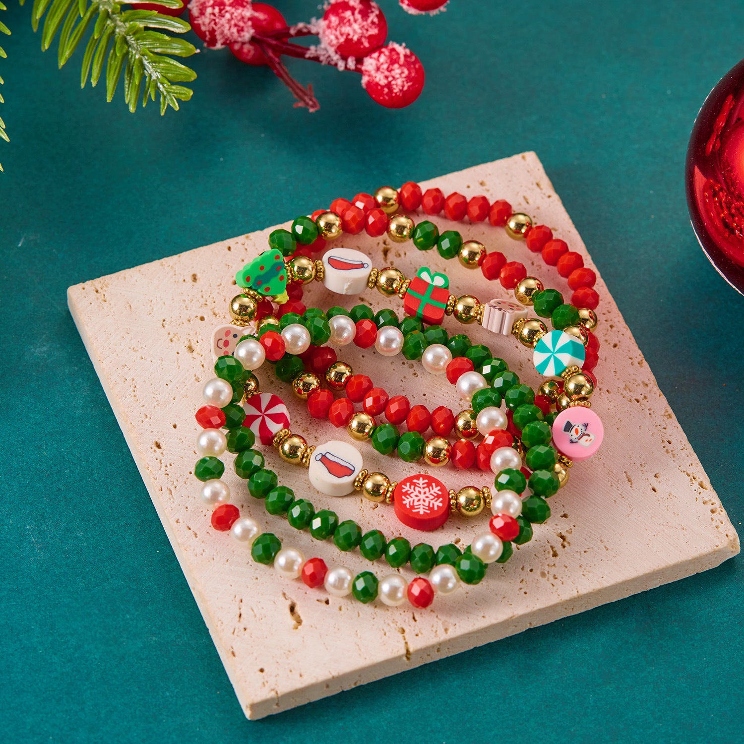 Bracciale natalizio con perline di cristallo all'ingrosso