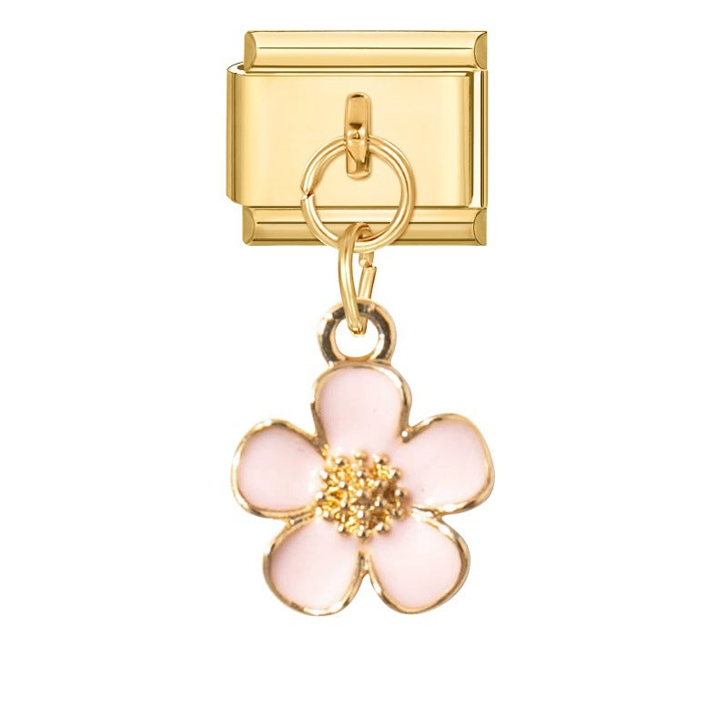 Wholesale  Italian Charm Bracelet 9mm DIY Flower Pendant Creative Stainless Steel Composable Bracelet