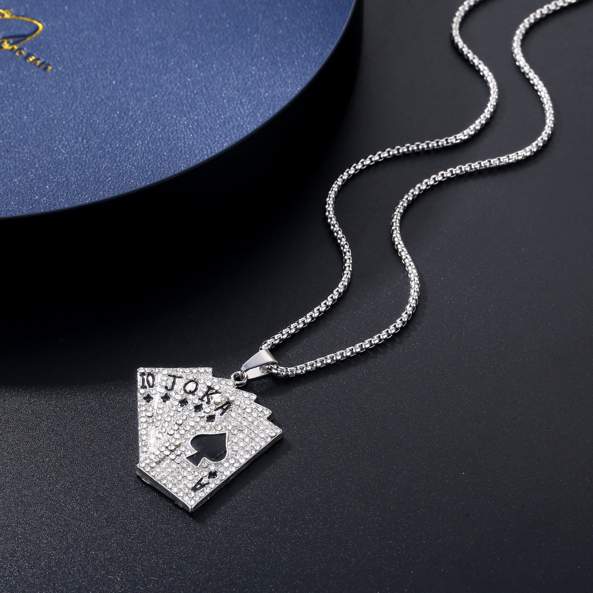 Wholesale full diamond playing card jewelry  necklace