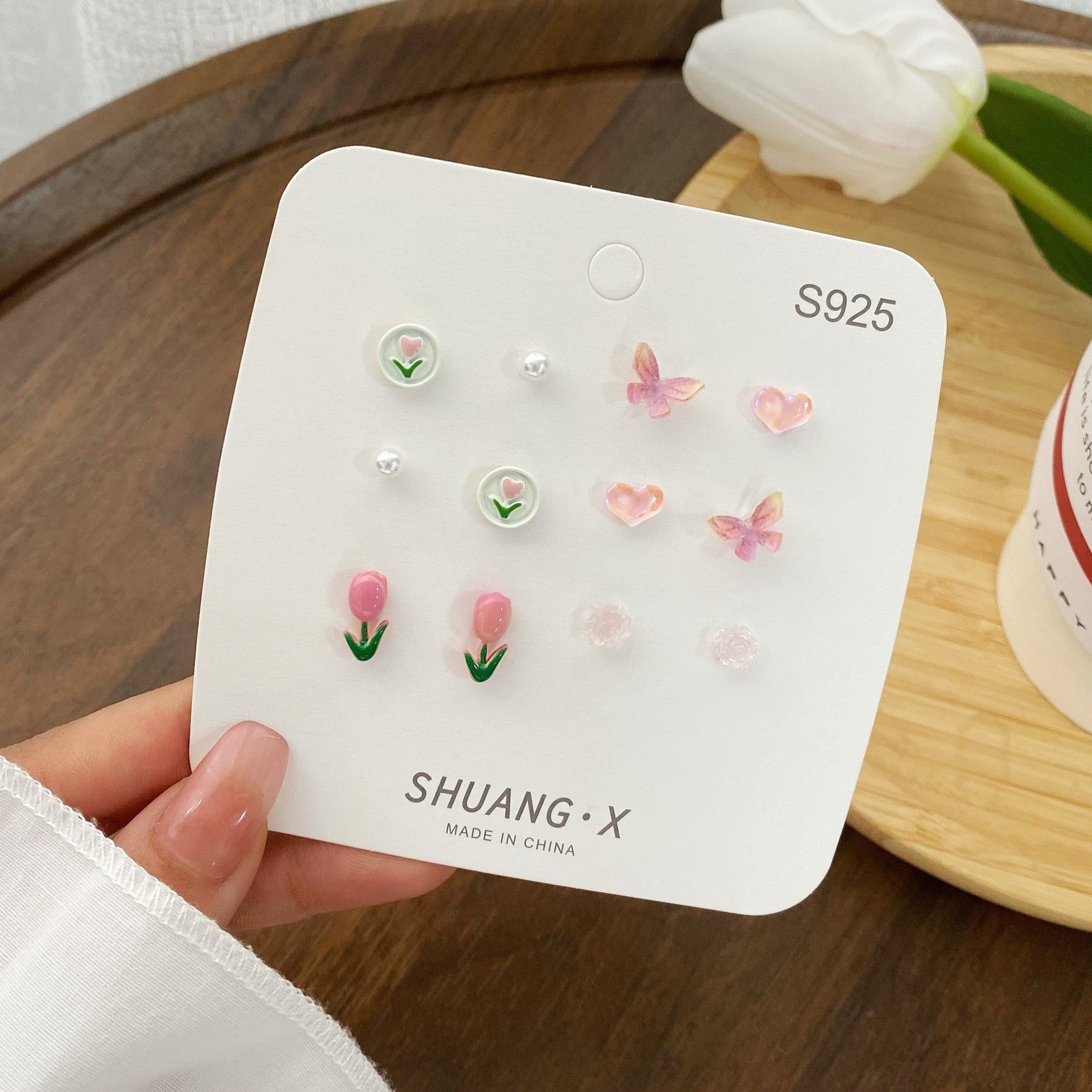 Wholesale Sweet and fresh silver needle small floral and fruit earrings