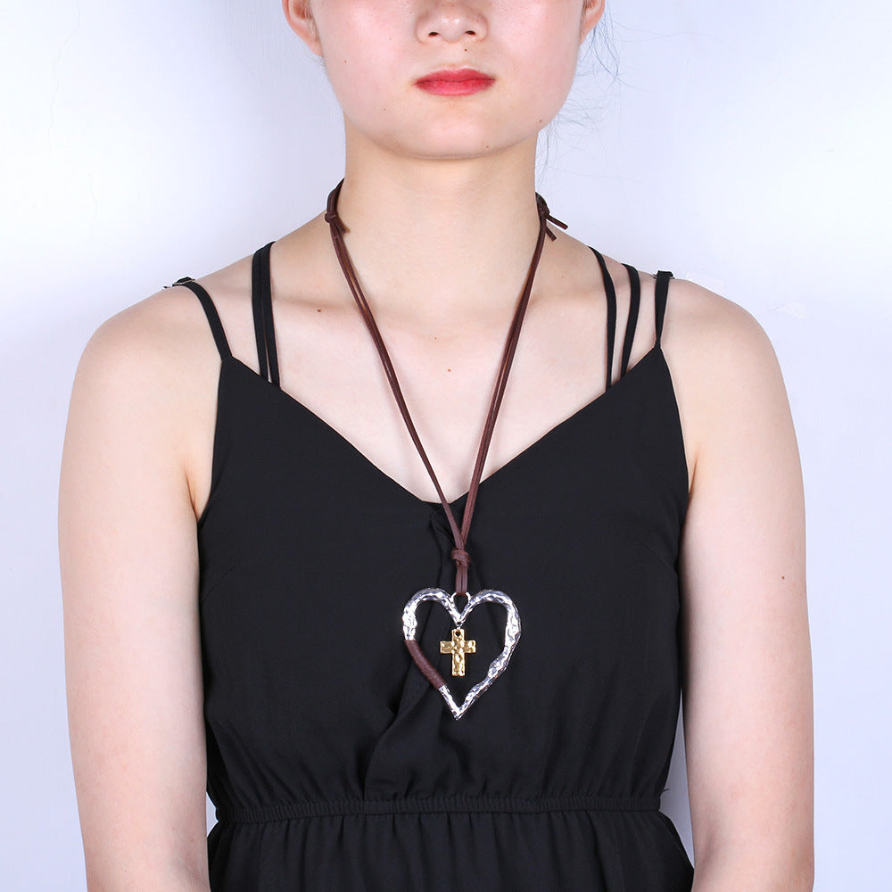 Wholesale  retro cross heart pendant  necklace