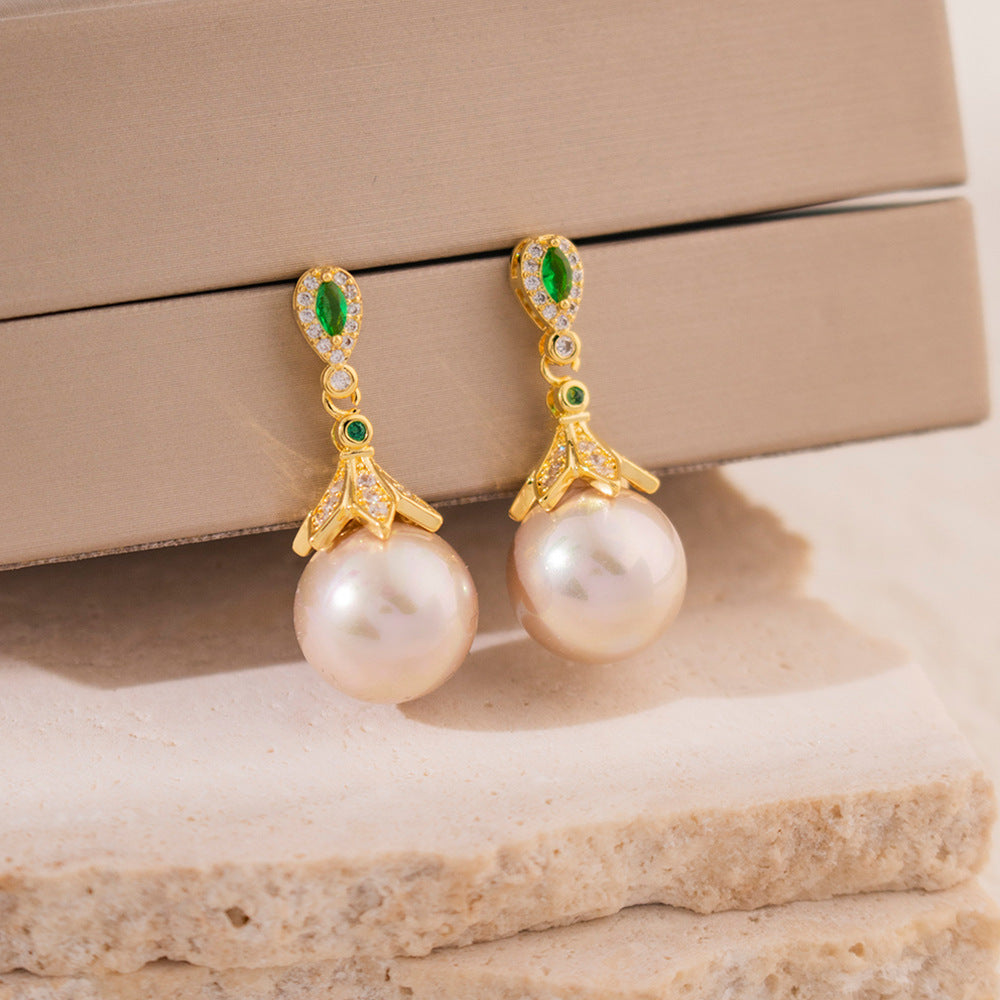 Wholesale Light Luxury Pearl Earrings Retro Micro-inlay Earrings