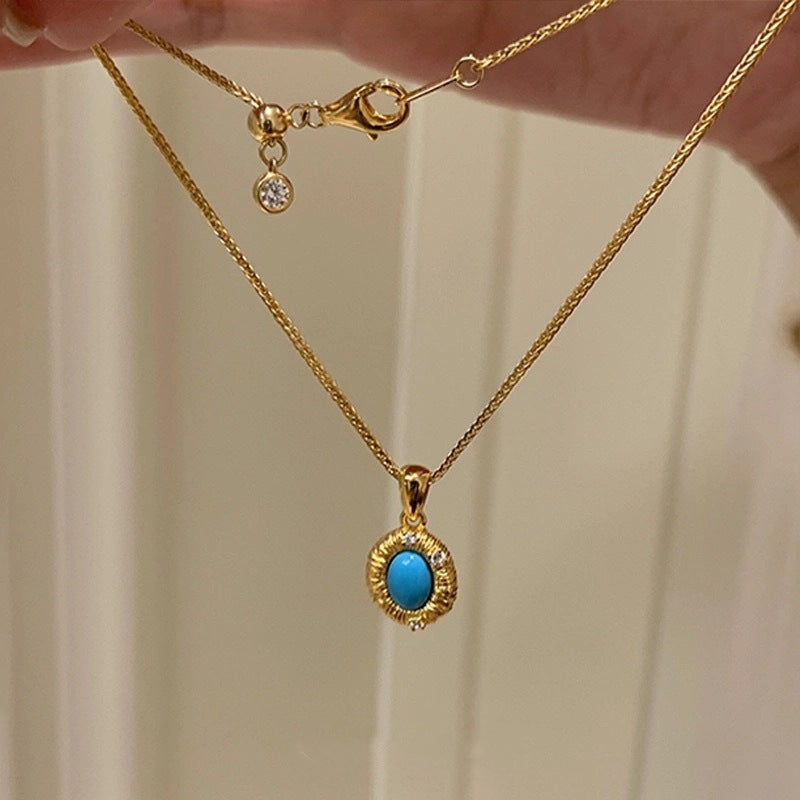 Wholesale  Retro Blue Oval Geometric Pendant Necklace