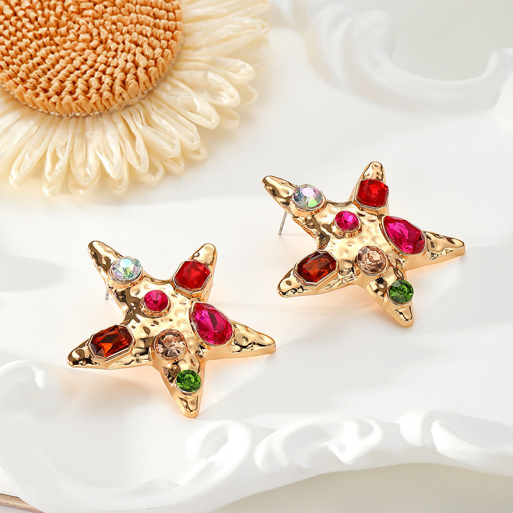 Wholesale Vintage Starfish Crystal Earrings Gold Tone Zinc Alloy Fashion Accessory