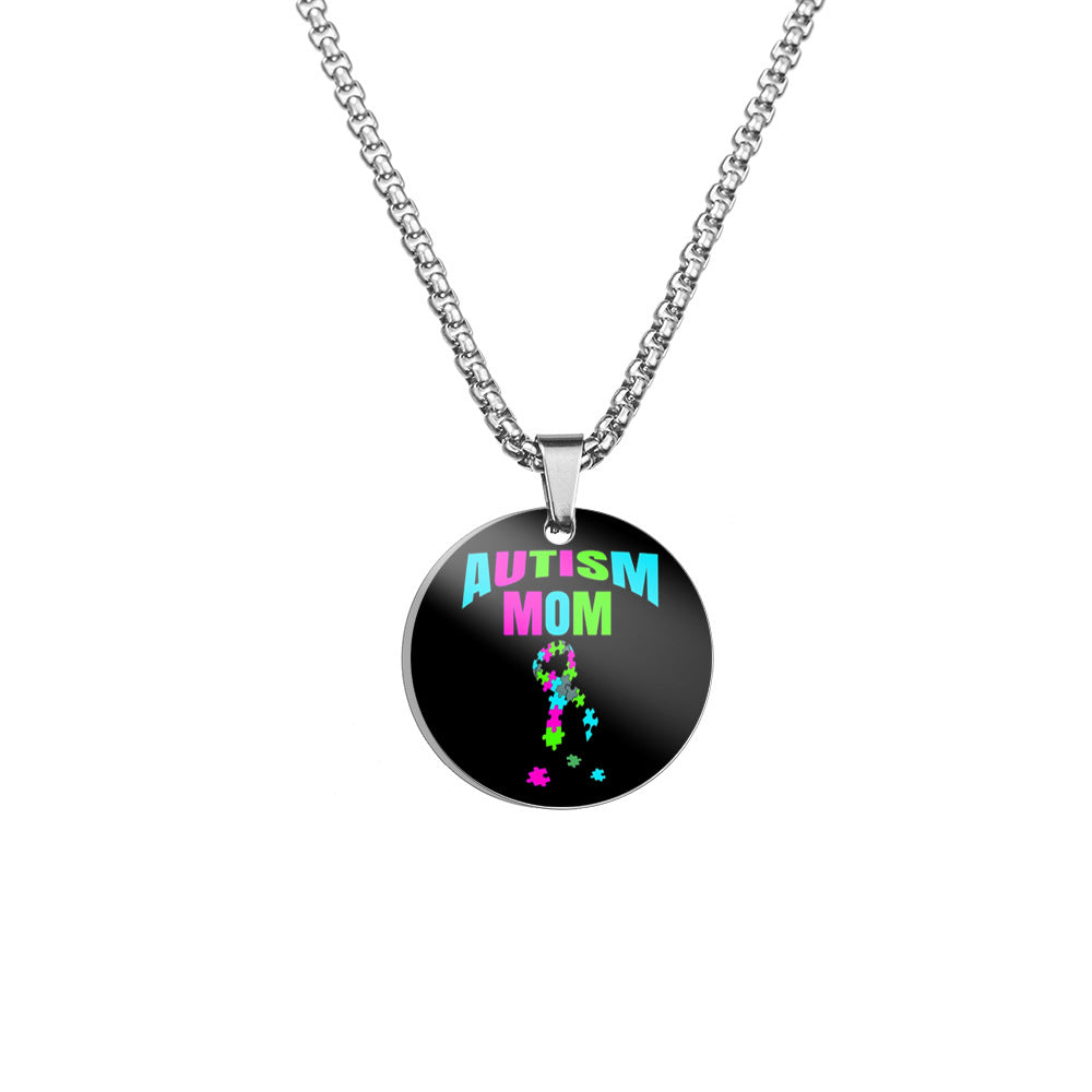 Wholesale Autism MOM Color Printed Pendant Stainless Steel Necklace Mother's Day ACC-NE-HuanYu002