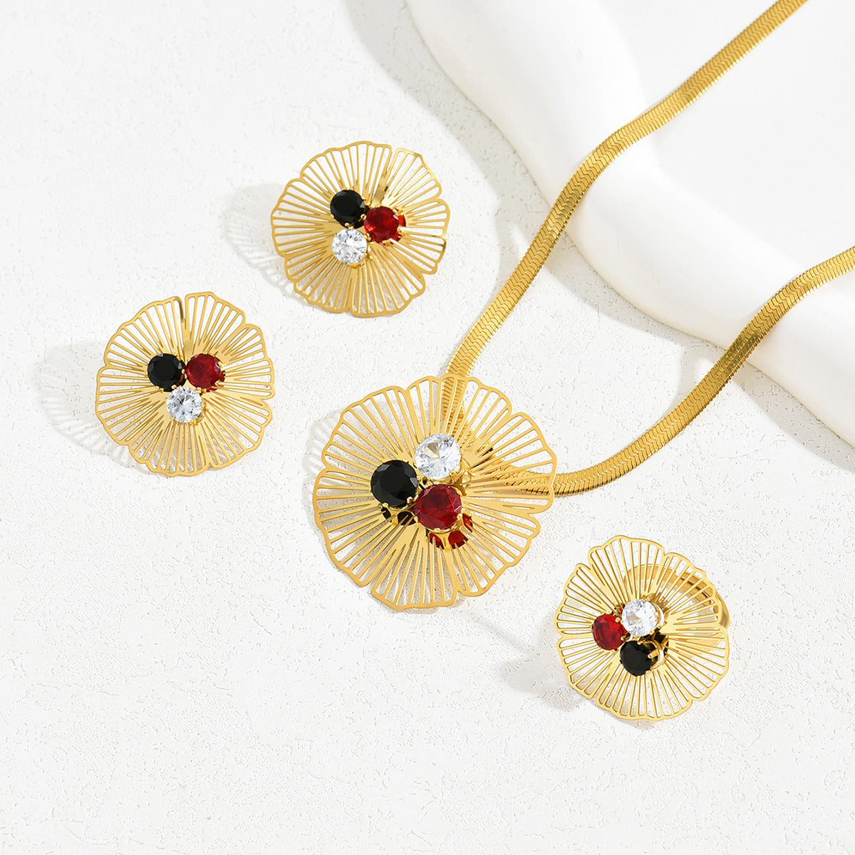 Wholesale Light Luxury  Distinctive Zircon Flower  Ring Long Necklace