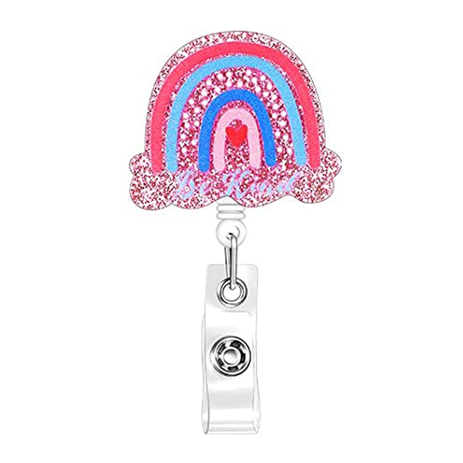 Wholesale Badge Reels Glitter Acrylic Doctor Nurse Rainbow Retractable Keychain