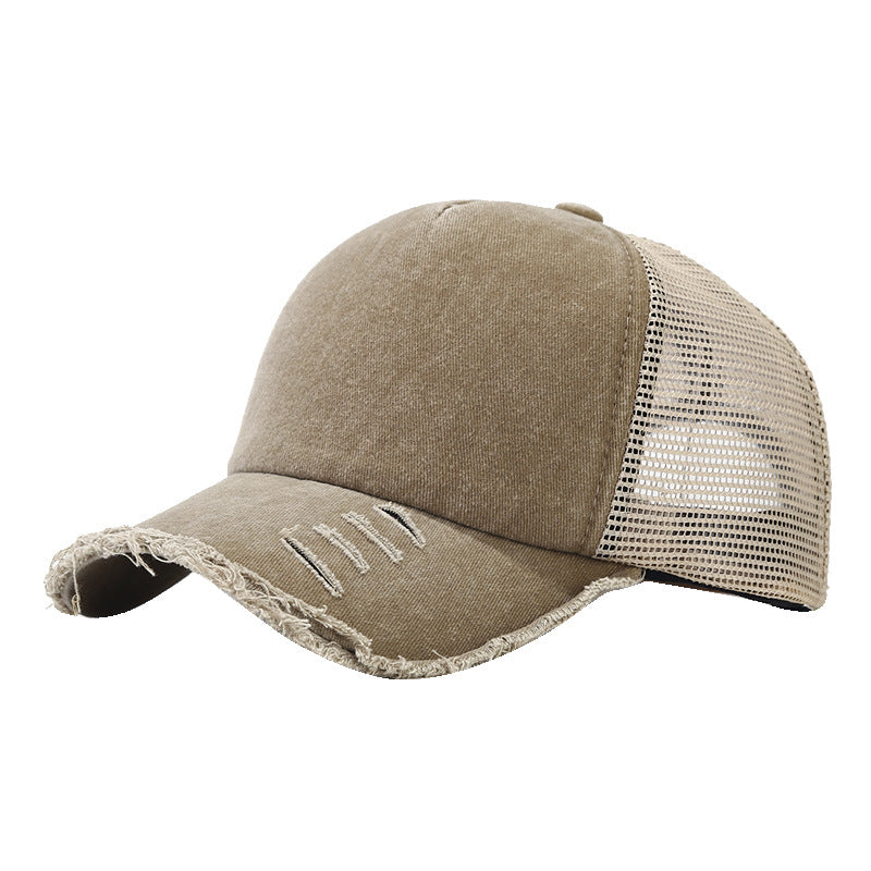 Wholesale Washed Cotton Mesh Cap with Distressed Sunshade Hole Baseball Cap Hat ACC-HT-NianKa003