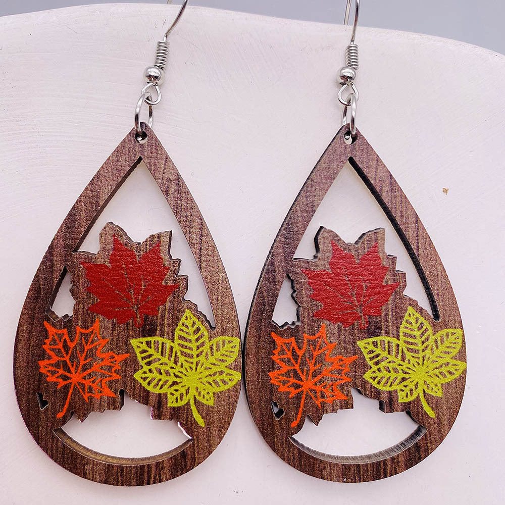 Wholesale Thanksgiving wooden earrings pumpkin turkey car water drop pendant earrings