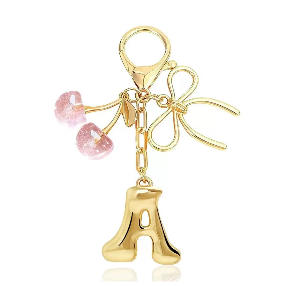 Wholesale Metal Cherry Letter Keychain Cute Pink Glitter Pendant For Bag Car Keys Everyday Chic Gift