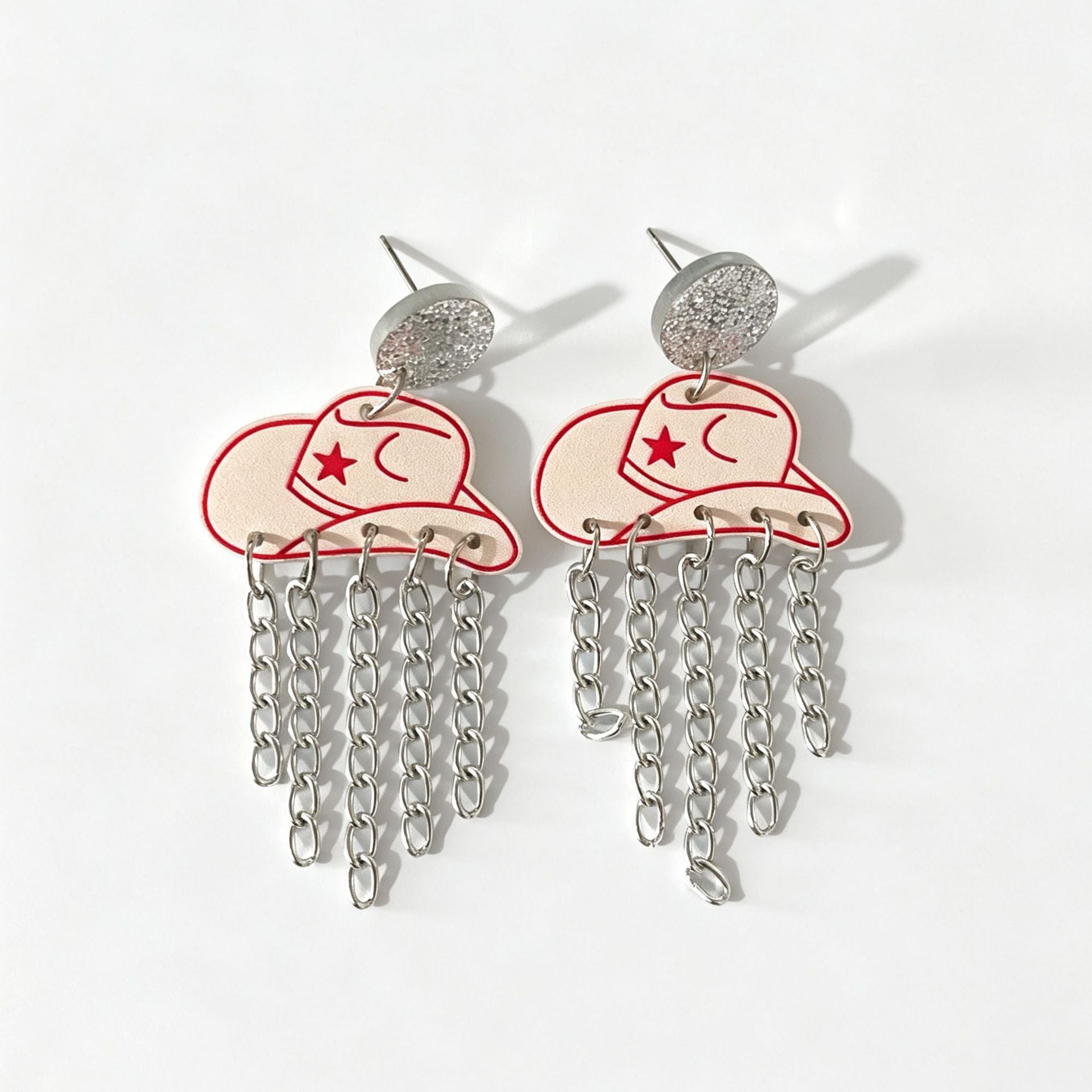 Wholesale Acrylic Cowboy Hat Tassel Drop Earrings Star Design Women' s Chic Jewelry Accessory