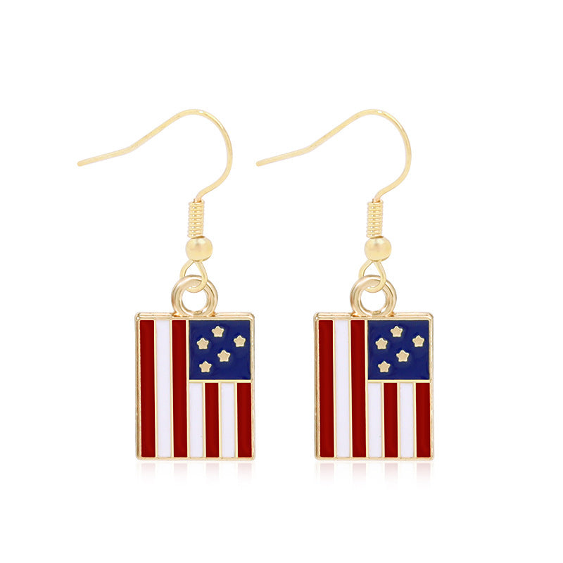 Wholesale American Independence Day Alloy Oil Drop Flag Pentagram Angel Earrings ACC-ES-BinLi003