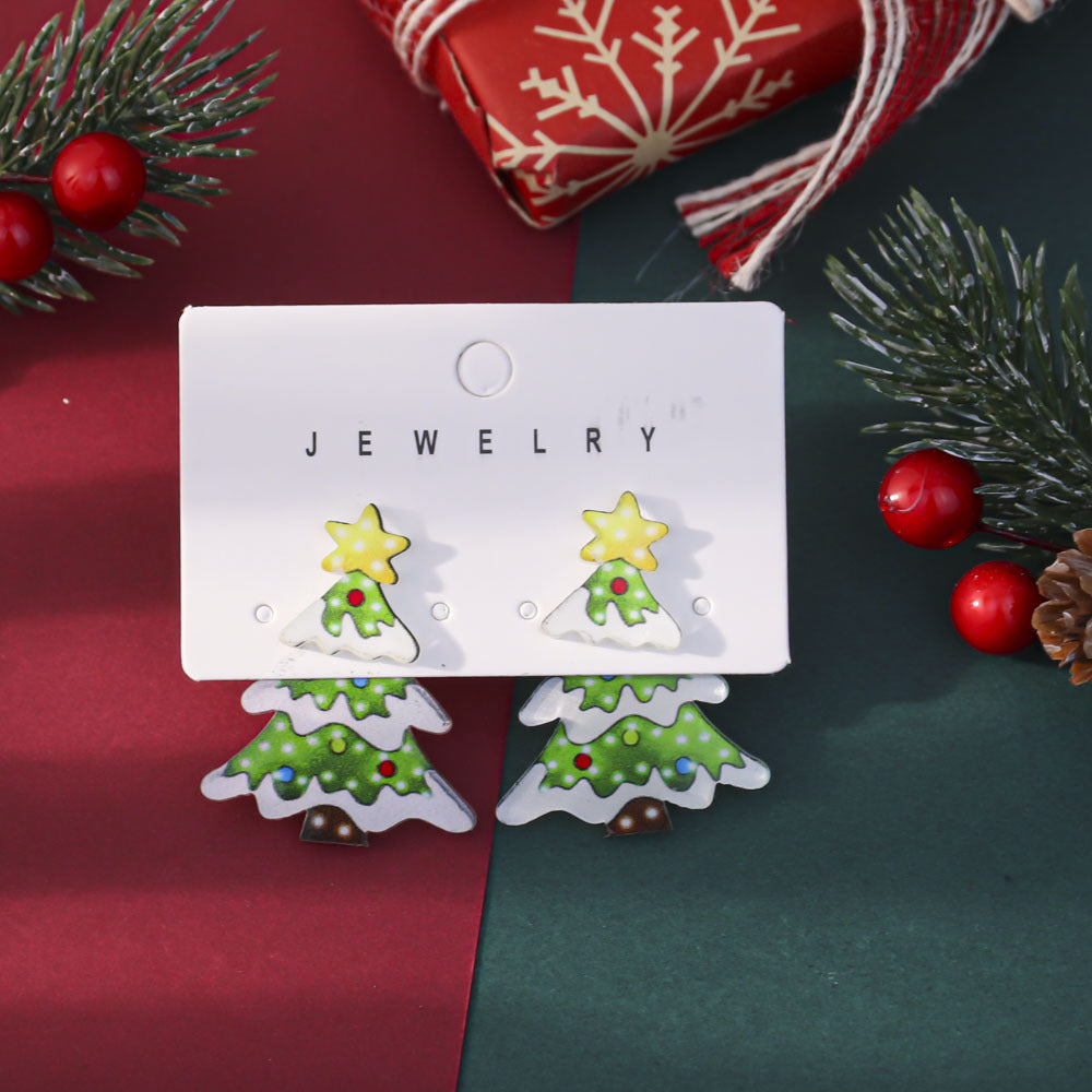 Wholesale Christmas-themed acrylic front and back printed Santa earrings