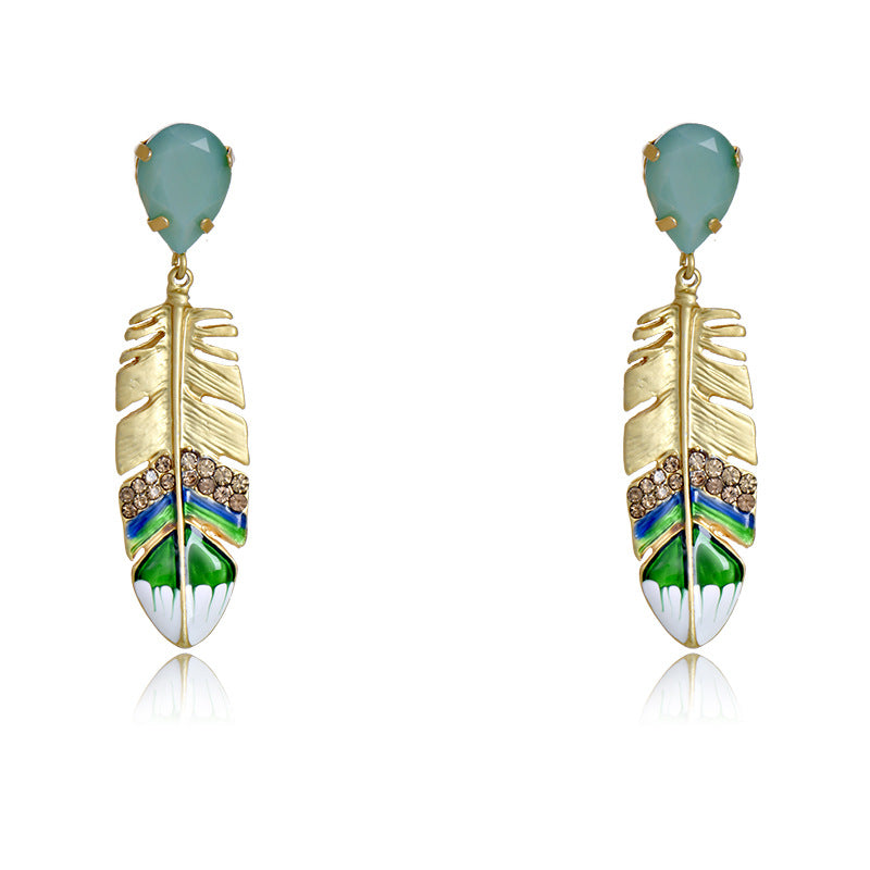 Wholesale Light Luxury Retro Leaf Diamond Drop Crystal Earrings ACC-ES-JiuJia005