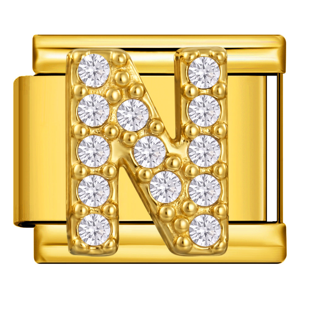 Wholesale Fashion Italian Style DIY Letter Modular Bracelet Stainless Steel Gold Tone Rhinestone Jewelry Accessory For Boutique Resale