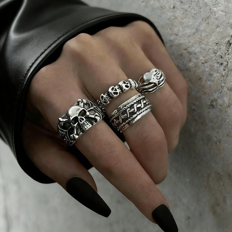 Wholesale Vintage Punk Skeleton  Ring Set 24 Piece Ancient Silver Zinc Alloy Jewelry Accessory