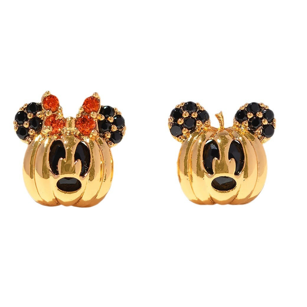 Wholesale Cute Cartoon Halloween Oil Drop Micro-Inlaid Zircon Pumpkin Earring Set ACC-ES-Xiny005