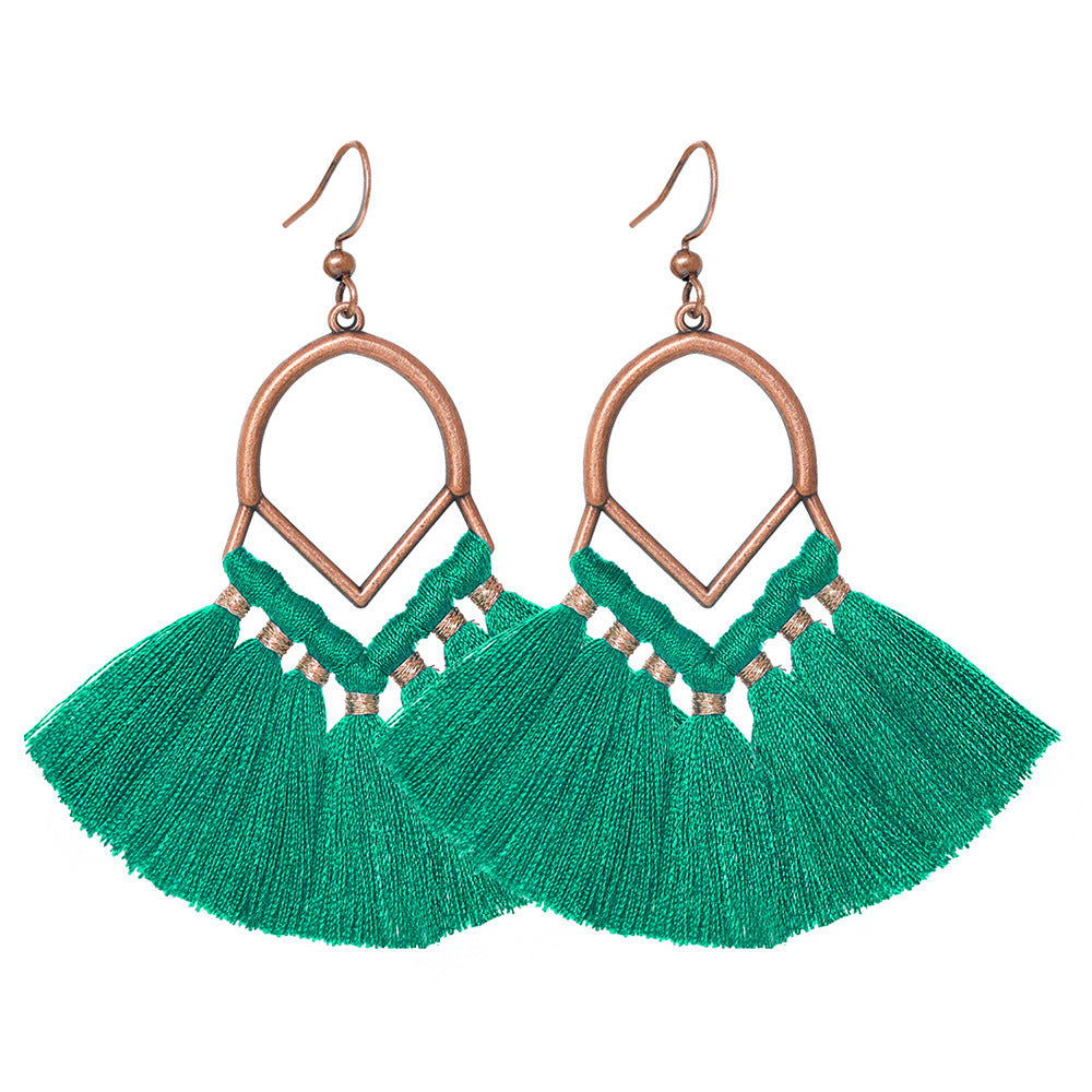 Wholesale Bohemian Fan Shaped Long Tassel Earrings