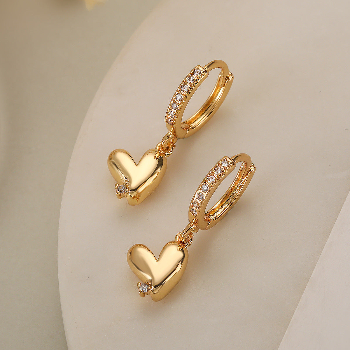 Wholesale Copper Gold Plated Zirconia Heart Earrings