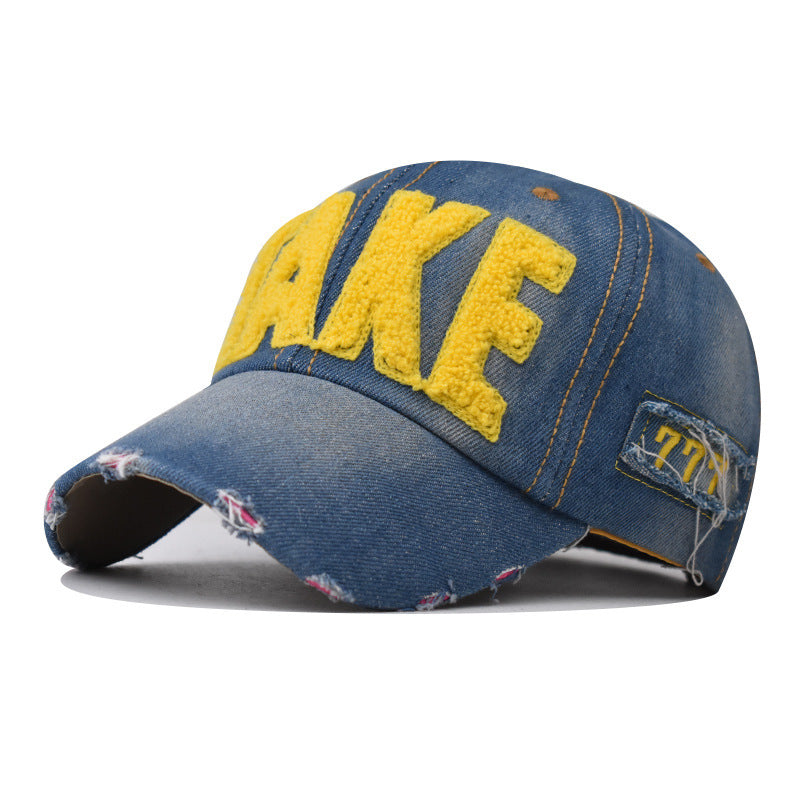 Wholesale Trendy Embroidered Washed Denim Baseball Cap Adjustable Wine Red Unisex