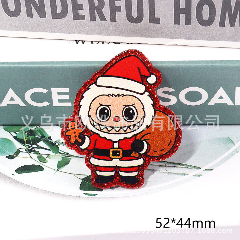 Wholesale 10pcs DIY Flatback Cartoon Christmas Acrylic Flatback Badge Reels Retractable Keychain DIY Accessories