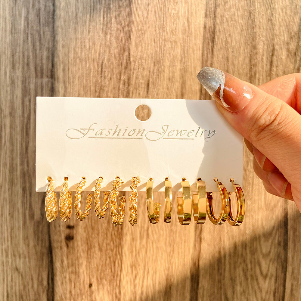 Wholesale Geometric Retro Gold Hoop Earrings Set ACC-ES-MY035