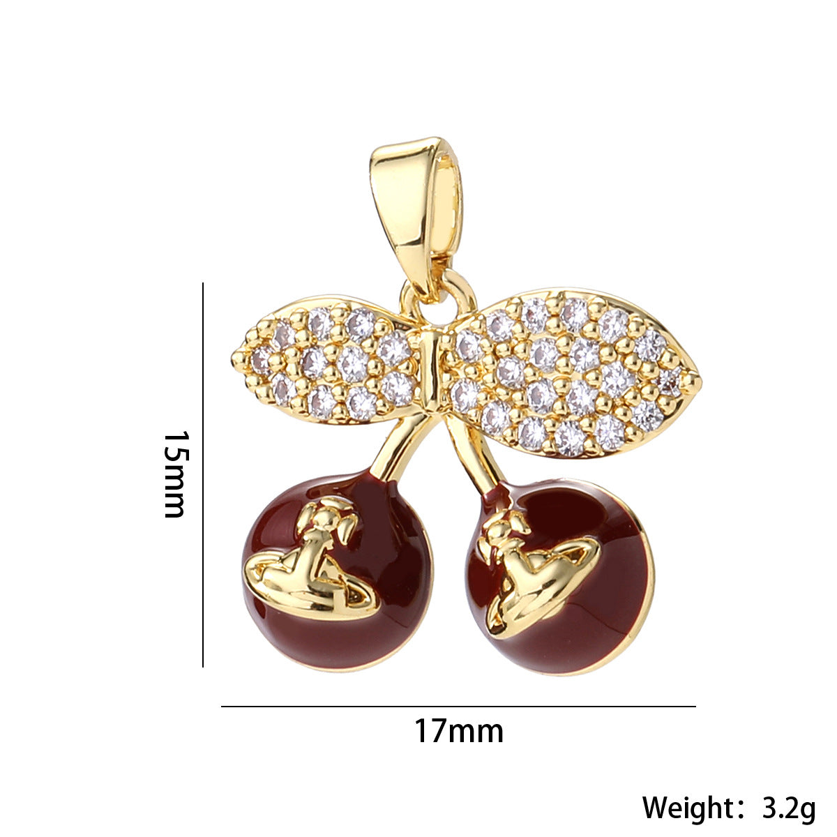 Wholesale 14K Gold Plated Brass Cherry Pendant Necklace Micro Set Zircon Fruit Choker Stylish Fashion Accessory For Women Gift