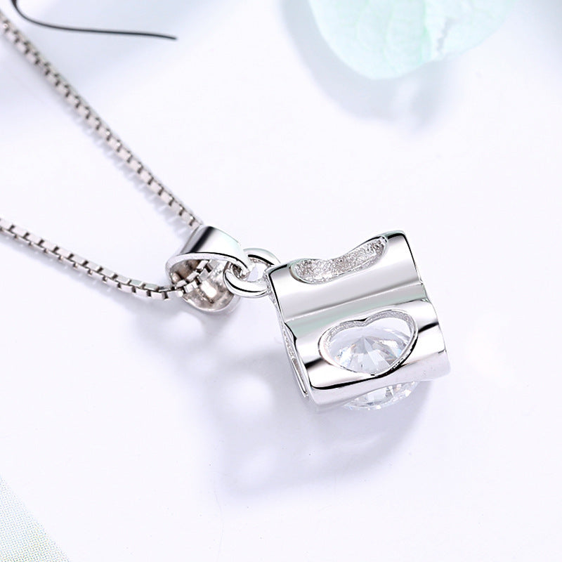 Wholesale S925 Sterling Silver Heart-shaped Rubik's Cube Necklace