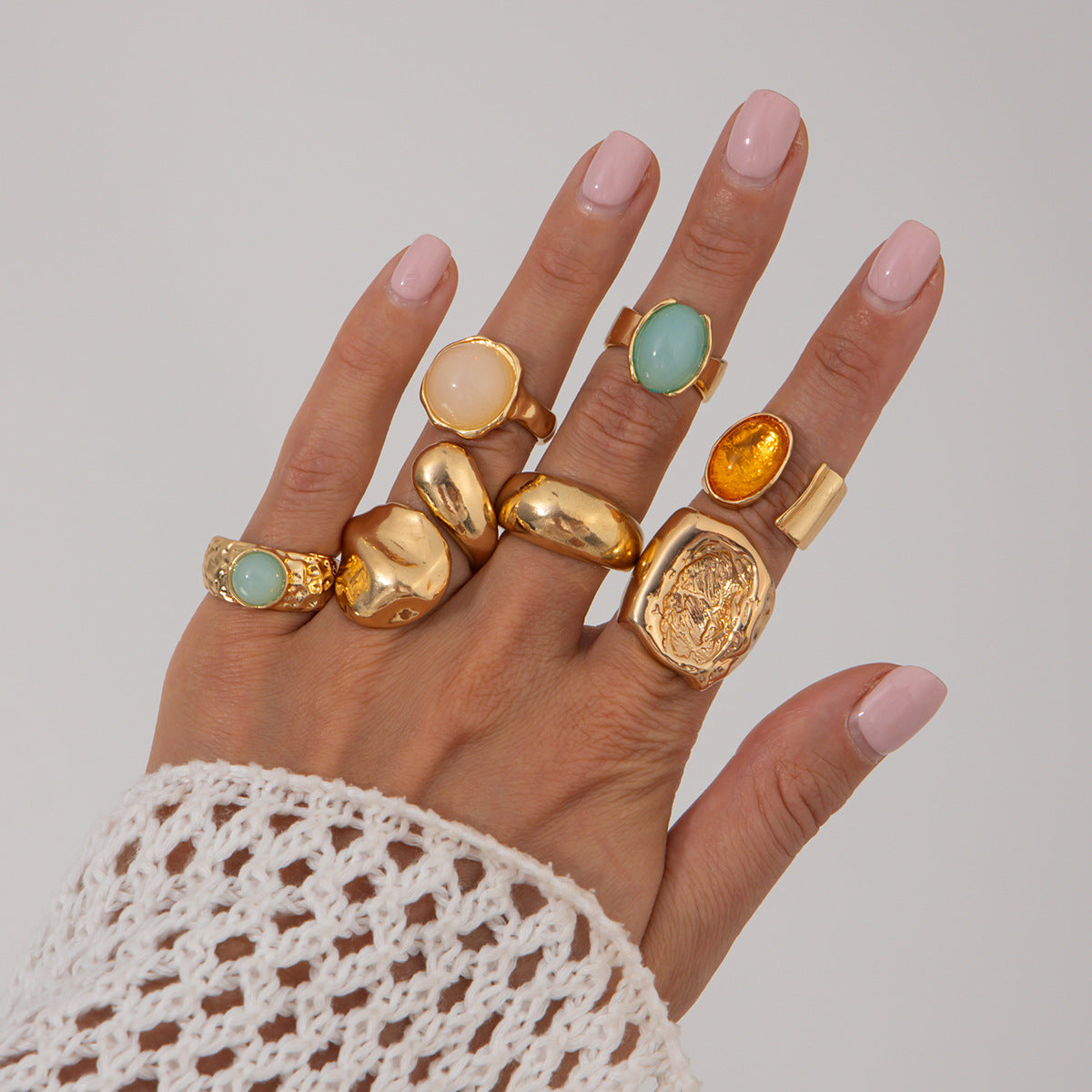 Wholesale Metal Hammered Open Ring Set,  Stackable Vintage Style Gift Fashion Accessories