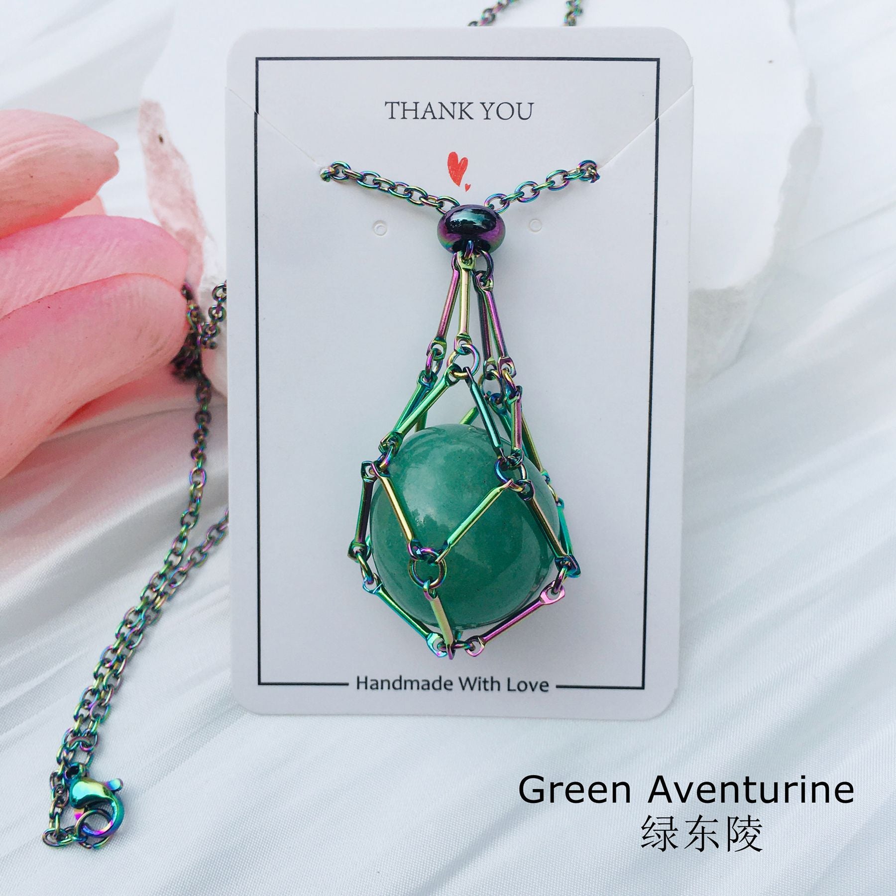 Wholesale Crystal Natural Stone Electroplated Color Bamboo Adjustable Metal Mesh Necklace ACC-NE-RongGuan002