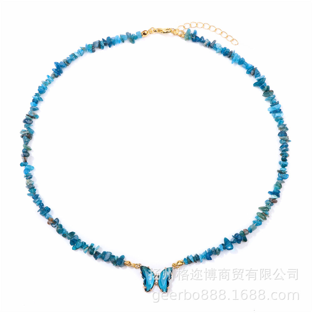 Wholesale Natural Color Stone Handmade Crystal Butterfly Pendant Necklaces ACC-NE-GEB001